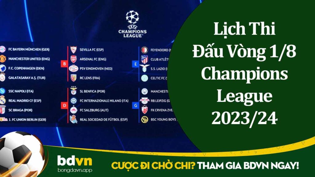 Lịch Thi Đấu Vòng 1/8 Champions League 2023/24