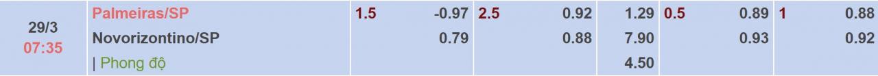 Tỉ lệ kèo Palmeiras vs Novorizontino