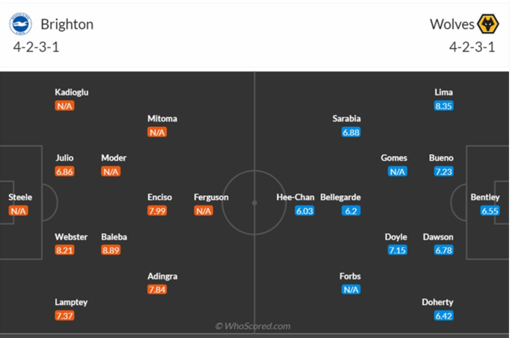đội hình Brighton vs Wolves