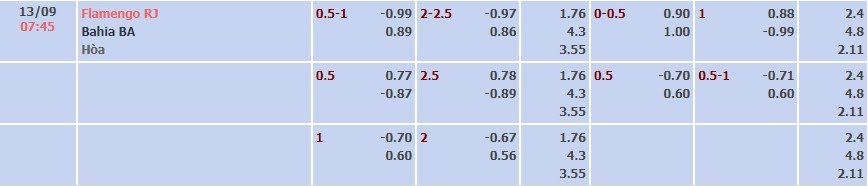 Tỷ lệ kèo Copa do Brasil Flamengo vs Bahia