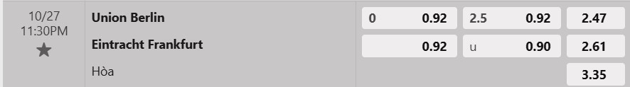 Tỷ lệ kèo Union Berlin vs Frankfurt