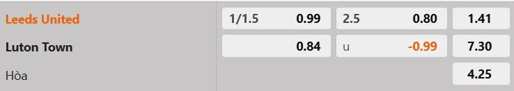 Tỷ lệ kèo Leeds vs Luton