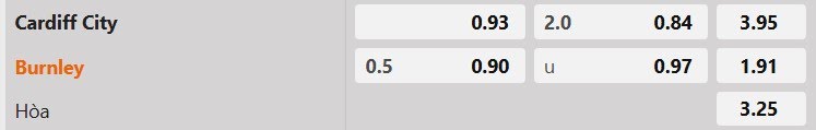 Tỷ lệ kèo Cardiff City vs Burnley