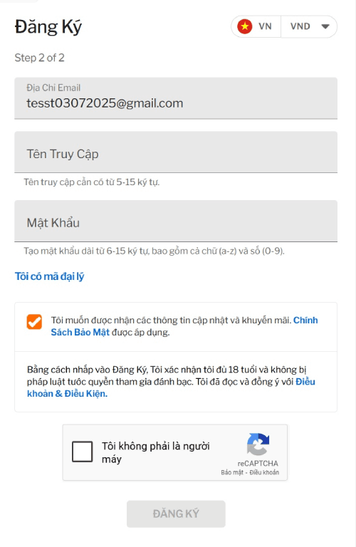 điền thông tin đăng ký Taptap
