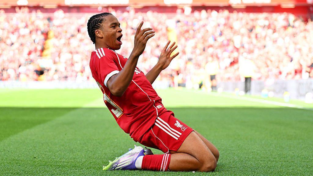 Rio Ngumoha raises first-team hype with Liverpool goal at Anfield - BBC  Sport