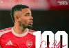 Jesus cán mốc 100 trận khoác áo Arsenal