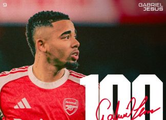 Jesus cán mốc 100 trận khoác áo Arsenal