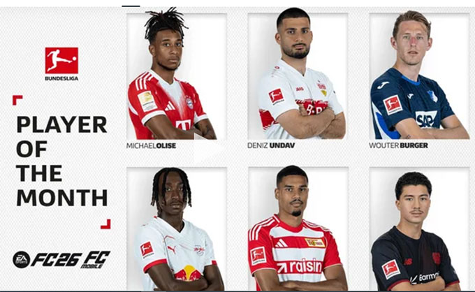 6 ứng cử viên được đề cử cho danh hiệu Cầu thủ hay nhất Bundesliga tháng 11